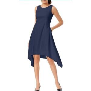 Alfani Womens Navy Blue Sleeveless Asymmetric Dress With Pockets Size 8